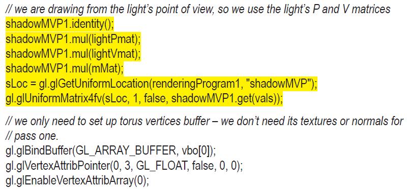 // we are drawing from the light's point of view, so we use the light's P and V matrices