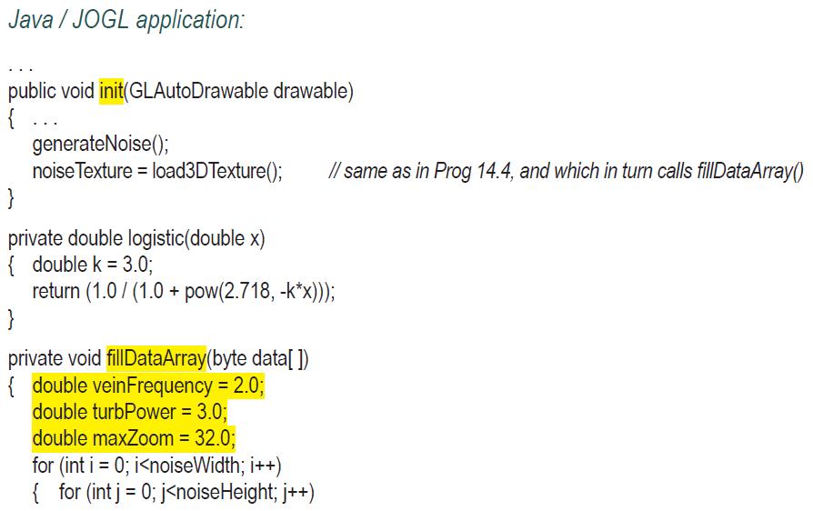 Java/JOGL application: public void init(GLAutoDrawable drawable) { ... generate Noise(); noise Texture =