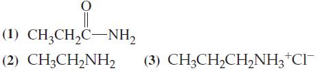 O (1) CH3CHC-NH (2) CH,CH,NH, (3) CH3CHCHNH3 +CI-