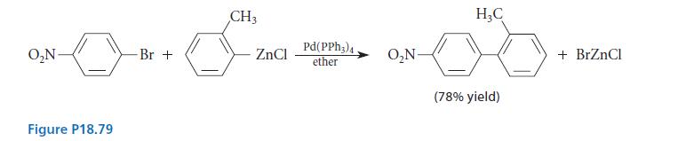 ON- Figure P18.79 Br + CH3 ZnCl Pd(PPH3)4 ether ON- HC (78% yield) + BrZnCl