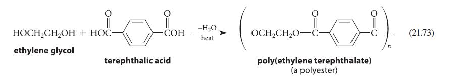 ndio HOCHCHOH + HOC- ethylene glycol -COH terephthalic acid -HO heat -OCHCH0-C- poly(ethylene terephthalate)