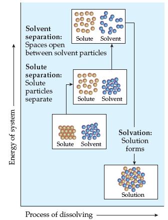 Energy of system 00 Solvent separation: Spaces open between solvent particles Solute separation: Solute