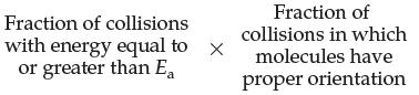 Fraction of collisions with energy equal to or greater than Ea x Fraction of collisions in which molecules