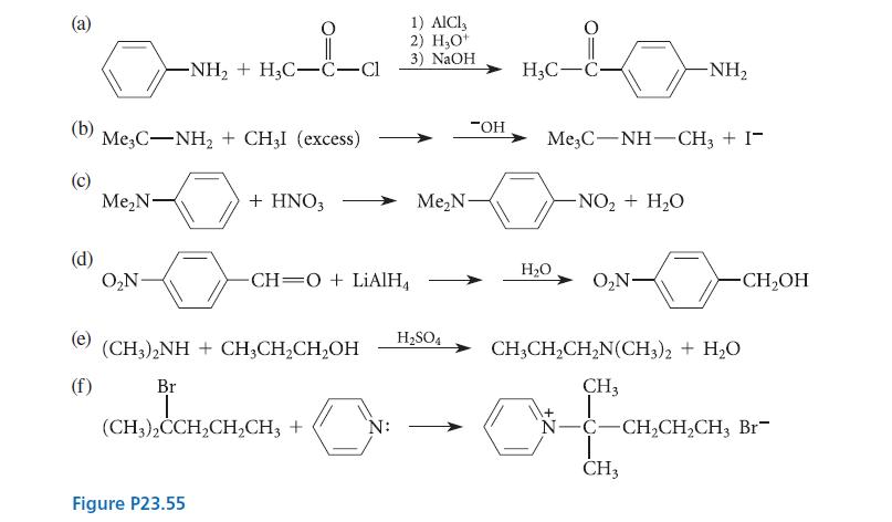 (a) (b) (d) -NH H3C-C-Cl TH Me3C-NH + CH3I (excess) (e) (f) MeN- ON- + HNO3 (CH3)2NH + CH3CHCHOH Figure