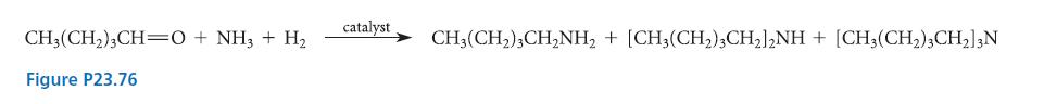 CH3(CH)3CH=0+ NH3 + H Figure P23.76 catalyst CH3(CH)3CHNH + [CH3(CH)3CH)2NH + [CH3(CH)3CH] 3N