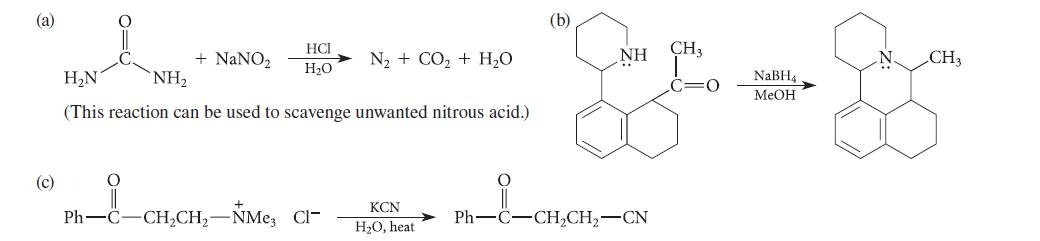 (a) (c) + NaNO HCI HO Nz + CO, + HO HN NH (This reaction can be used to scavenge unwanted nitrous acid.)