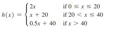 h(x) 2x x + 20 0.5x + 40 if 0  x  20 if 20 < x 40 ifx > 40