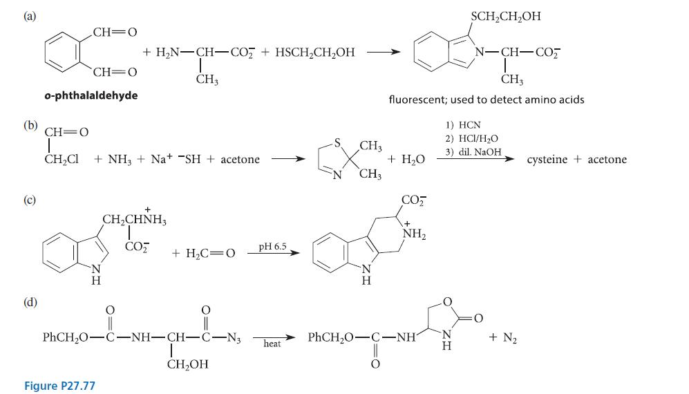 (a) (b) (c) (d) CH=O CH=0 o-phthalaldehyde CH 0 I CHCl + NH3 + Na+ SH + acetone H + HN-CH-CO2 + HSCHCHOH CH3