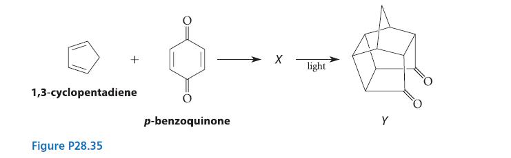 + 1,3-cyclopentadiene Figure P28.35 p-benzoquinone X light Y