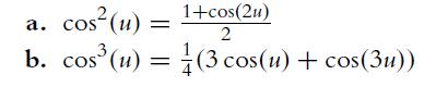 1+cos(2u) 2 a. cos (u) = b. cos (u) = (3 cos(u) + cos(3u))