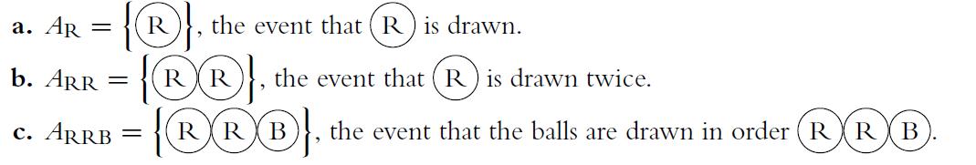 a. AR = b. ARR = C. ARRB = R the event that (R) is drawn. RXR the event that (R) is drawn twice. RR B 9 the