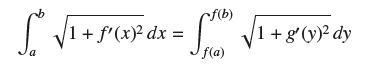 f(b) [ form 1+ f'(x) dx = a f(a) 1 + g' (y) dy
