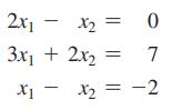 2x1 0 7 3x1 + 2x2 X1 - X2 = -2 X2 =