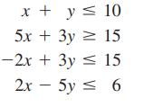 x + y  10 5x + 3y 15 15 -2x + 3y 2x - 5y = 6