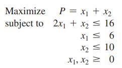Maximize subject to P = x + x 2x + x  16 x  6 X1 X10 X1, X = 0 X2