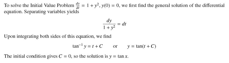 To solve the Initial Value Problem = 1 + y, y(0) = 0, we first find the general solution of the differential