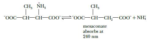 CH, NH T T CH3 OOC-CH-CH-COO0OC-CH-CH-COO + NH mesaconate absorbs at 240 nm