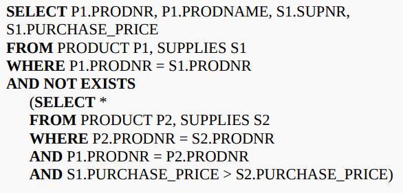 SELECT P1.PRODNR, P1.PRODNAME, S1.SUPNR, S1.PURCHASE_PRICE FROM PRODUCT P1, SUPPLIES S1 WHERE P1.PRODNR =