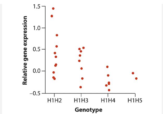 Relative gene expression 1.5 1.0 0.5 0.0 -0.5 H1 H2 H1H3 Genotype H1H4 H1H5