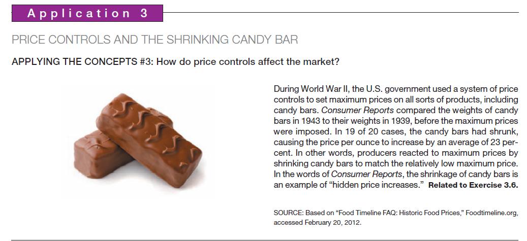Application 3 PRICE CONTROLS AND THE SHRINKING CANDY BAR APPLYING THE CONCEPTS #3: How do price controls