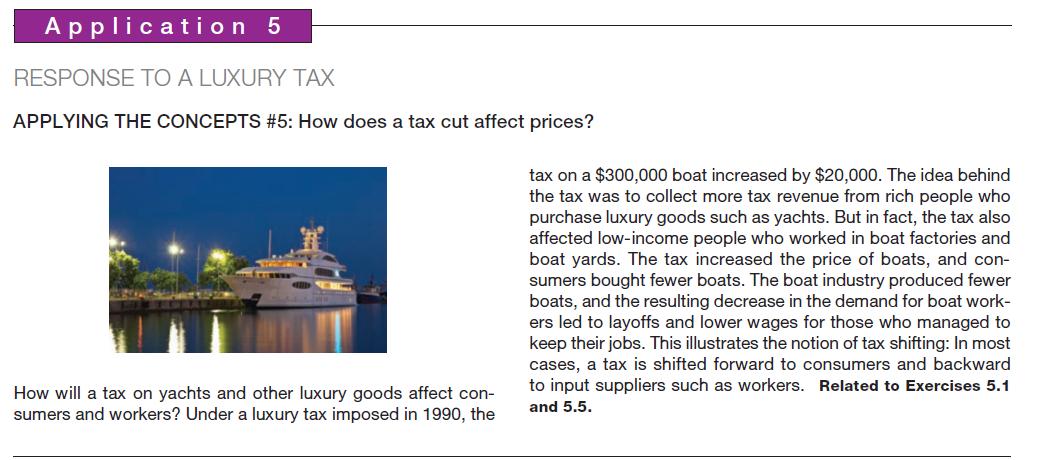 Application 5 RESPONSE TO A LUXURY TAX APPLYING THE CONCEPTS #5: How does a tax cut affect prices? How will a