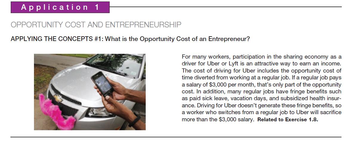 Application 1 OPPORTUNITY COST AND ENTREPRENEURSHIP APPLYING THE CONCEPTS #1: What is the Opportunity Cost of