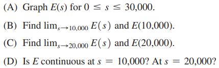 (A) Graph E(s) for 0  s  30,000. (B) Find lim,10,000 E(s) and E(10,000). (C) Find lim,20,000 E(s) and