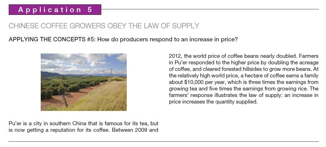 Application 5 CHINESE COFFEE GROWERS OBEY THE LAW OF SUPPLY APPLYING THE CONCEPTS #5: How do producers