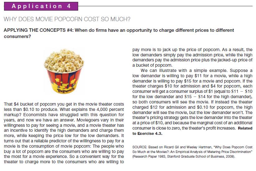 Application 4 WHY DOES MOVIE POPCORN COST SO MUCH? APPLYING THE CONCEPTS #4: When do firms have an