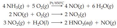 Pt/850C 4 NO(g) + 6 HO(g) 4 NH3(g) + 5 O(g) 2 NO(g) + O(g)  2 NO(g) 3 NO(g) + HO(l)  2 HNO3(aq) + NO(g)