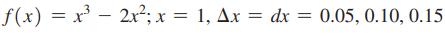 (x) = x - 2x; x = 1, Ax = dx = 0.05, 0.10, 0.15