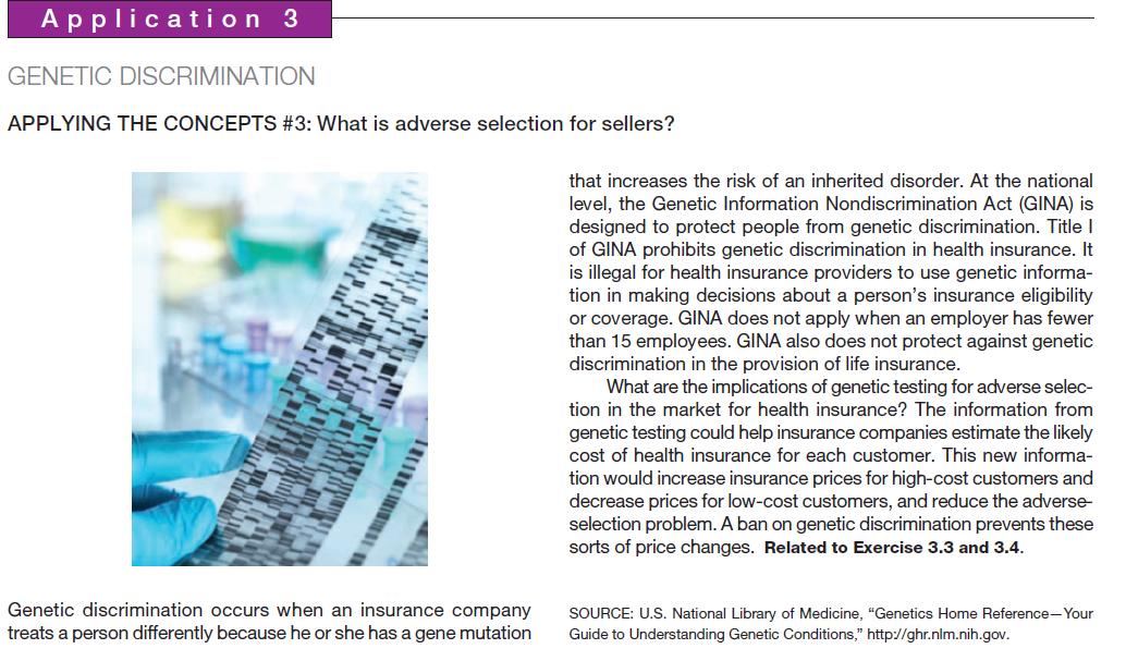Application 3 GENETIC DISCRIMINATION APPLYING THE CONCEPTS #3: What is adverse selection for sellers? Genetic