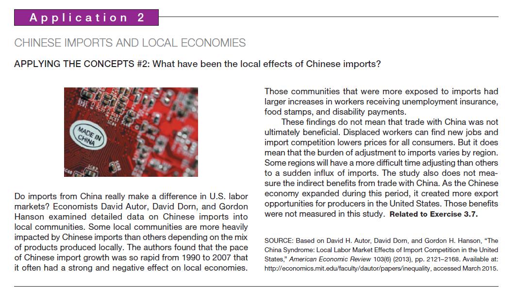 Application 2 CHINESE IMPORTS AND LOCAL ECONOMIES APPLYING THE CONCEPTS #2: What have been the local effects