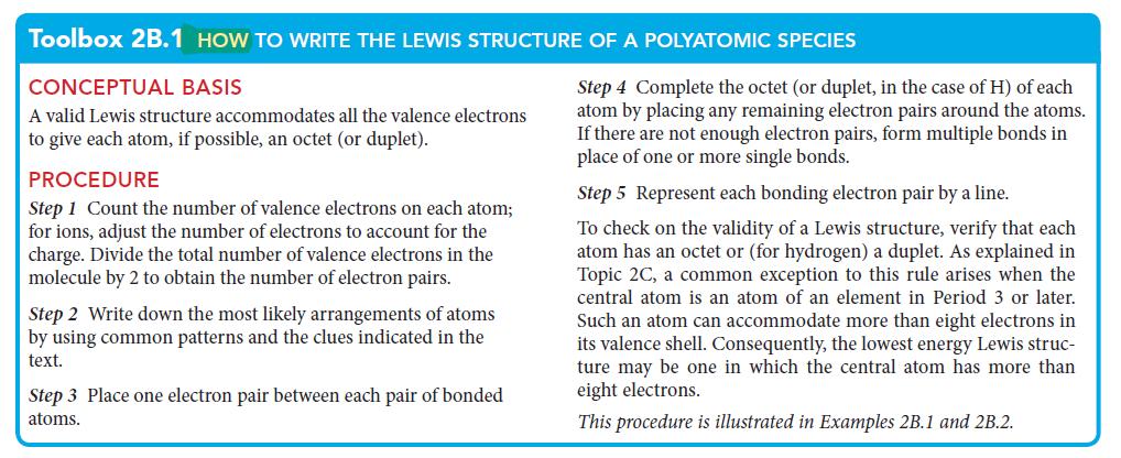 Toolbox 2B.1 HOW TO WRITE THE LEWIS STRUCTURE OF A POLYATOMIC SPECIES CONCEPTUAL BASIS A valid Lewis