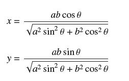 X = y = ab cos 0 Va sin 0 + b cos 0 ab sin Va sin 0 + b cos 0