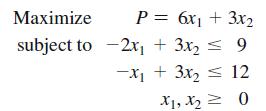 Maximize subject to P = 6x + 3x2 2x + 3x = 9 -x + 3x = 12 0 X1, X = X2
