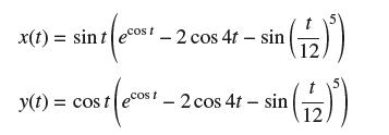 x(t)= sint eco cost-2 cos 4t - sin (1/2)) (12 (1/2)) ( y(t) = cost ecost - 2 cos 4t - sin ost(ecosi