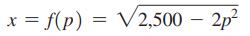 x = f(p) V2,500 V2,500 - 2p =