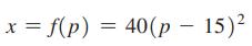 = f(p) 40(p 15) 1) f = x = =