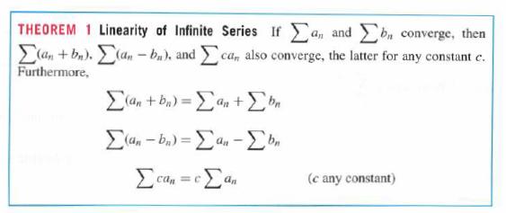 THEOREM 1 Linearity of Infinite Series If a, and bn converge, then  + 1).  - by), and  can also converge, the