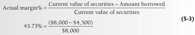 Actual margin% = 43.75% = Current value of securities - Amount borrowed Current value of securities