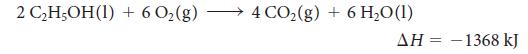 2 CHOH(I) + 602(g) - 4 CO2(g) + 6 H,O(1)  -1368 kJ