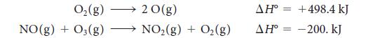 O2(g) NO(g) + O3(g) 20(g) NO2(g) + O2(g)  + 498.4 kJ  = -200. kJ =