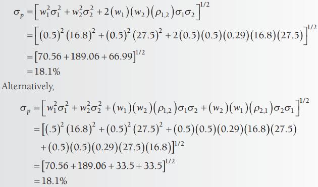 o = [w0 + w0 + 2(w)(w) (P2)0102]/ 1/2 =[(0.5) (16.8) + (0.5) (27.5) +2(0.5) (0.5)(0.29) (16.8) (27.5) ]/ =