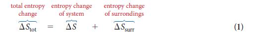 total entropy entropy change change of system Stot AS = + entropy change of surrondings AS Surr (1)