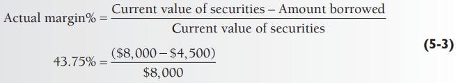 Actual margin% = 43.75% = = Current value of securities - Amount borrowed Current value of securities
