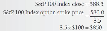 S&P 100 Index close = 588.5 S&P 100 Index option strike price 580.0 8.5 8.5$100 = $850