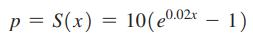 P = S(x)  10(e0.02x1)