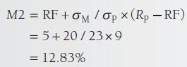 M2 = RF + OM / Op X (Rp - RF) = 5+20/23x9 = 12.83%