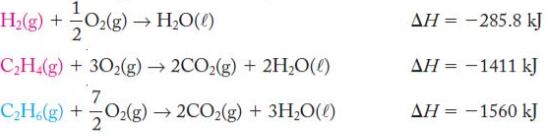 H(g) + O(g)   HO(l) CH4(g) + 3O(g)  2CO(g) + 2HO(l) CH6(g) + O(g)  2CO(g) + 3HO(l) AH = -285.8 kJ AH = -1411